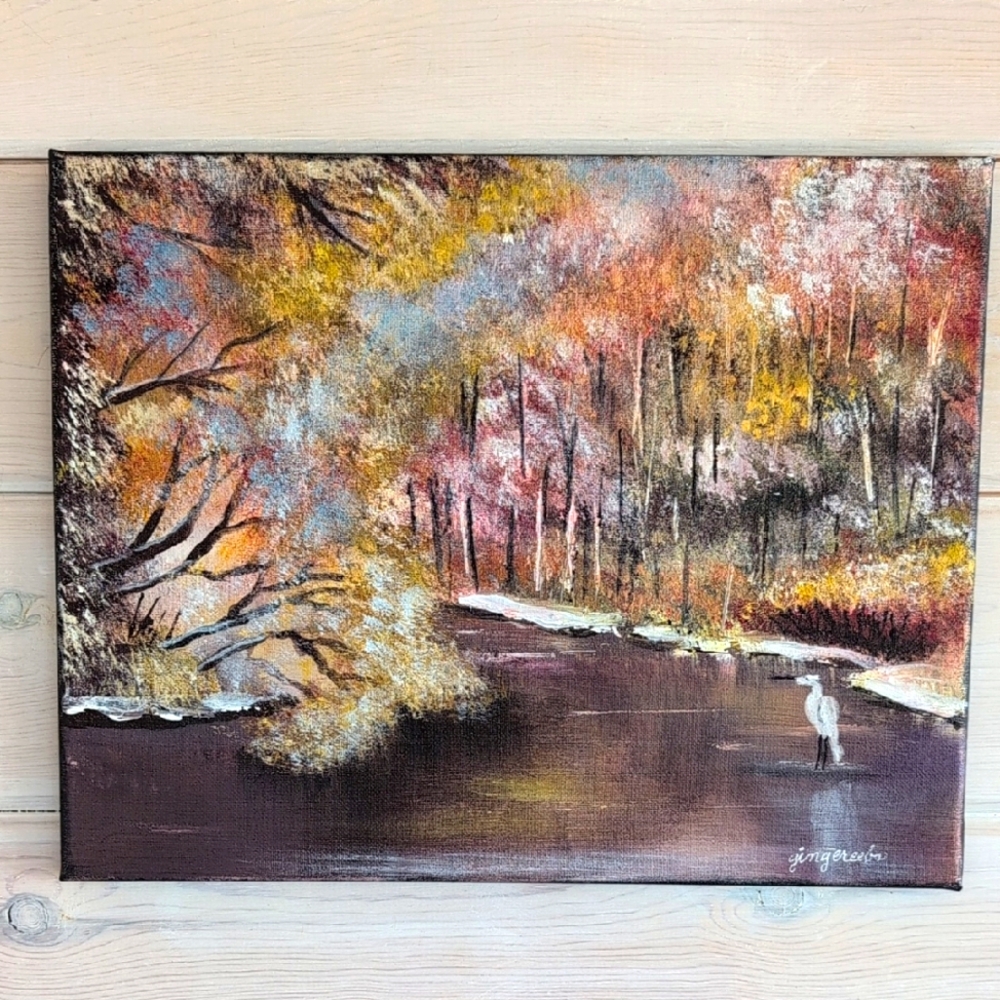 Autumn River Canvas Art Fall Colors New Original Acrylic Painting Artist Signed